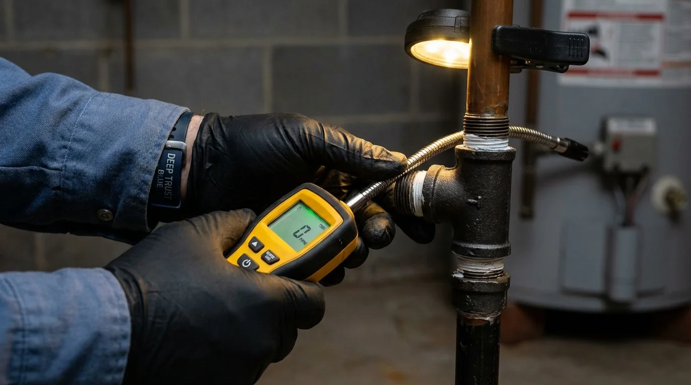 Gas leak detection with electronic sniffer by Johns Plumbing LLC in Wilton